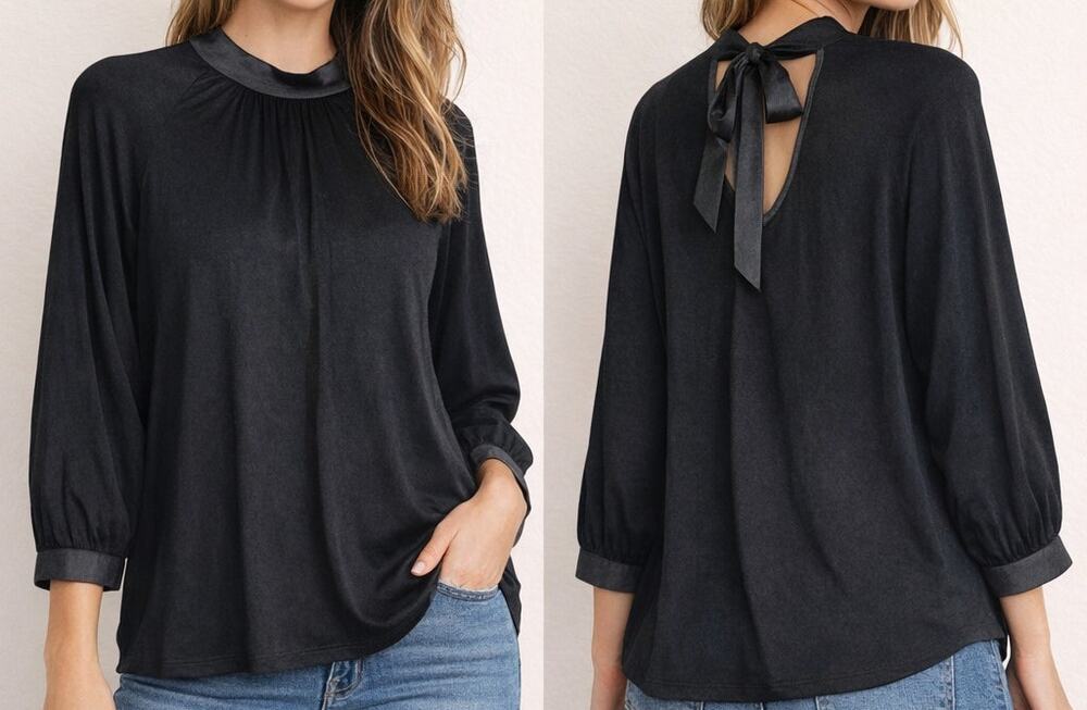 ModCloth Solid Black Top with Tie Size Small